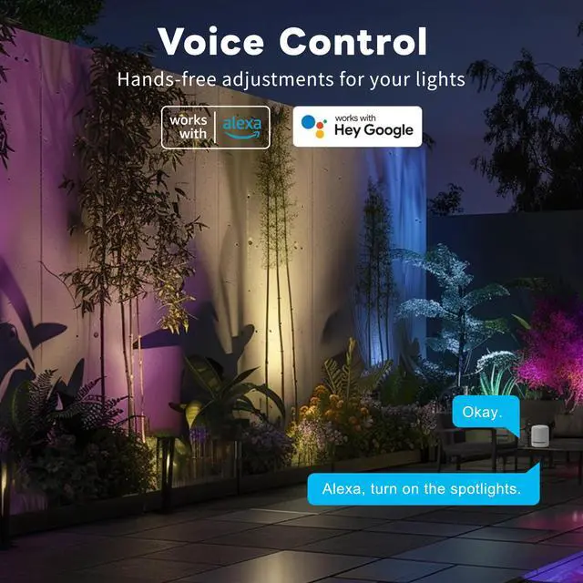 Alt view image 5 of 6 - RGBCW Landscape Spotlights Low Voltage - Smart Color-Changing LED 12V Uplights, Spot Lights Outdoor Waterproof, App Control Works with Alexa, Aluminum Black for Trees Wall Halloween 4 Pack