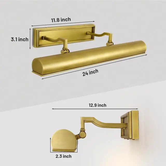 Alt view image 2 of 6 - 24in Modern Brass Picture Lights for Wall Hardwired, 4 Light Gold Wall Picture Light for Above Picture Frame, Accent Light for Living Room, Bookcase, Library Display (Includes Bulbs)