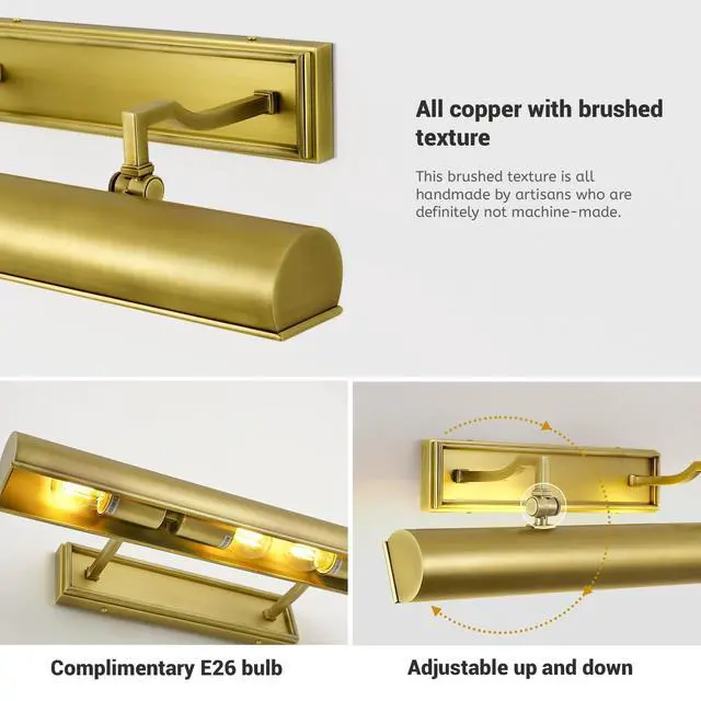 Alt view image 3 of 6 - 24in Modern Brass Picture Lights for Wall Hardwired, 4 Light Gold Wall Picture Light for Above Picture Frame, Accent Light for Living Room, Bookcase, Library Display (Includes Bulbs)