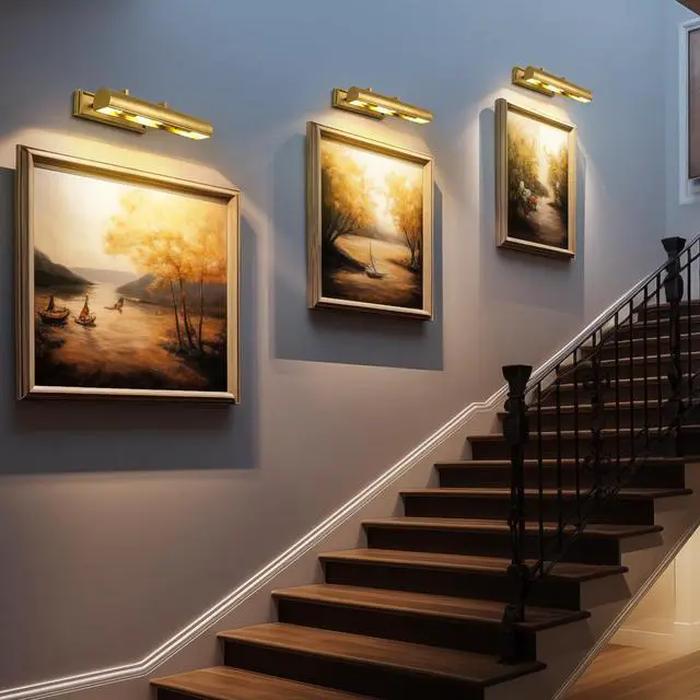 Alt view image 5 of 6 - 24in Modern Brass Picture Lights for Wall Hardwired, 4 Light Gold Wall Picture Light for Above Picture Frame, Accent Light for Living Room, Bookcase, Library Display (Includes Bulbs)