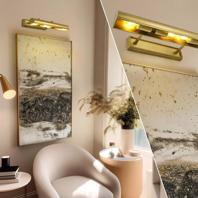 Alt view image 6 of 6 - 24in Modern Brass Picture Lights for Wall Hardwired, 4 Light Gold Wall Picture Light for Above Picture Frame, Accent Light for Living Room, Bookcase, Library Display (Includes Bulbs)