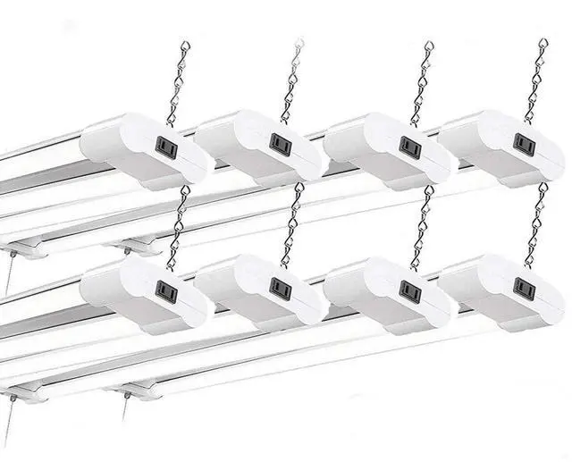 Main image of 40w LED 4800 Lumen Double Tubes Utility Shop Light 5000K Daylight UL 100w Equivalent Pull on/Off. Suspension/Surface Mount, Garage, Warehouse, Workshop Linkable to 10 (8 Pack)