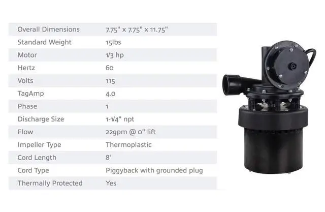 Alt view image 5 of 6 - STL001 Automatic Utility/Laundry Sink Pump (1/3 HP) Mounts Directly Under Sink Tub, Heavy-Duty Thermoplastic, 115V, Includes Drain Screen, Check Valve & Ball Valve