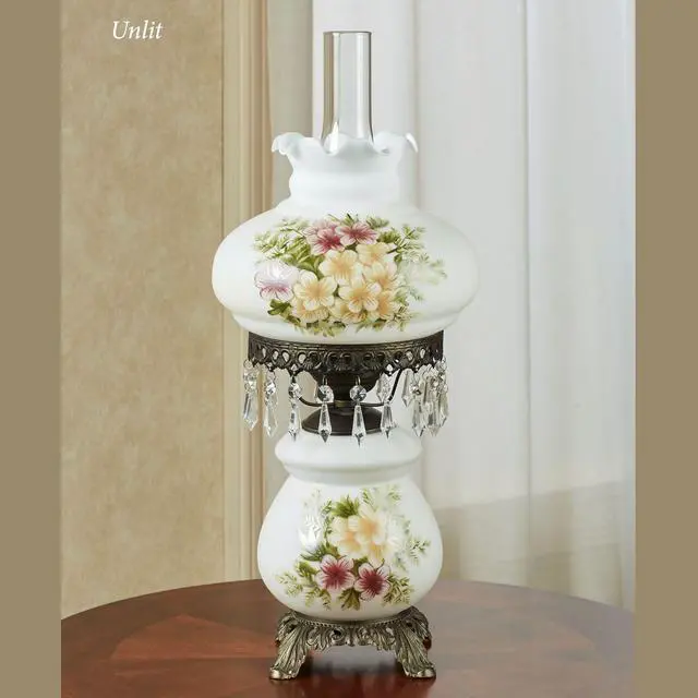 Alt view image 3 of 4 - Abigail Hurricane Style Parlor Table Lamp | Antique Victorian Aesthetic, Hand Painted, Floral Designs, Vintage Style Lighting, Bedroom, Living Room, Foyer