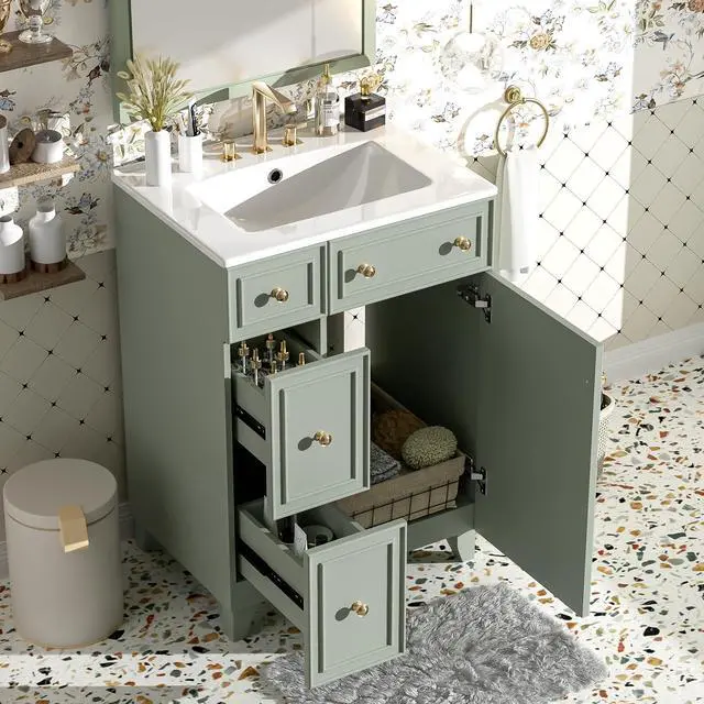 Main image of Small Bathroom Vanity, 24 inch Sink Vanity Set, Modern Undermount Bathroom Sink Cabinet with 1 Soft Close Door,Easy Assembly, Green