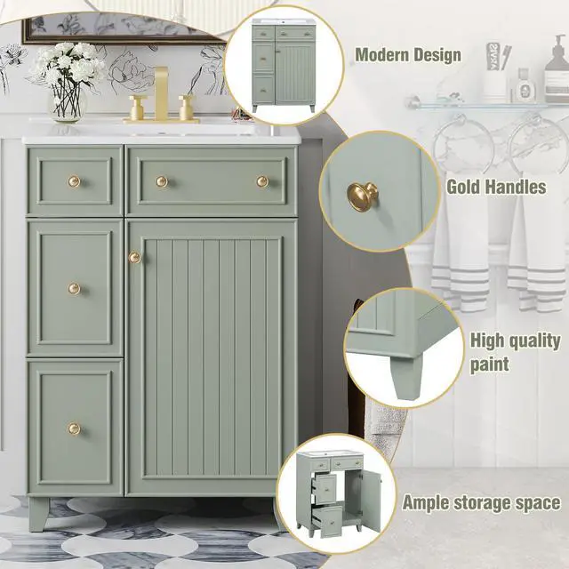 Alt view image 5 of 6 - Small Bathroom Vanity, 24 inch Sink Vanity Set, Modern Undermount Bathroom Sink Cabinet with 1 Soft Close Door,Easy Assembly, Green