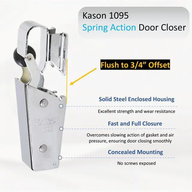 Alt view image 2 of 6 - Kason 1095 Spring Action Door Closer for Heavy Walk-in Coolers/Freezers with Adjustable Wide Hook, Flush to 3/4" Offset