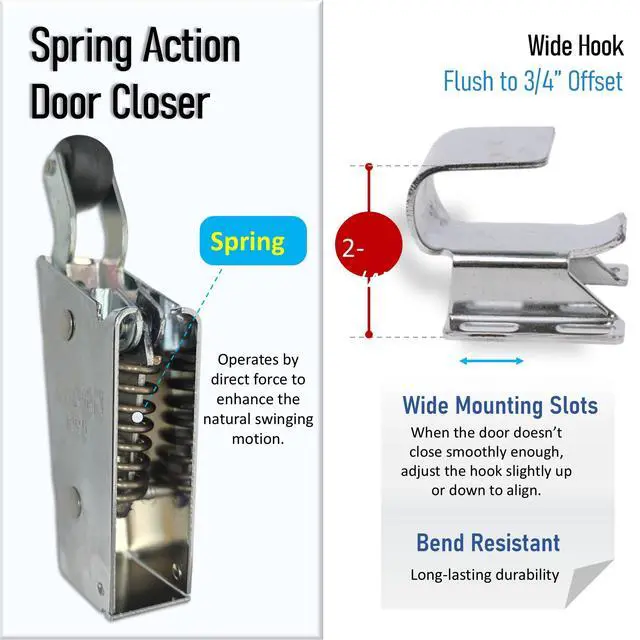 Alt view image 3 of 6 - Kason 1095 Spring Action Door Closer for Heavy Walk-in Coolers/Freezers with Adjustable Wide Hook, Flush to 3/4" Offset