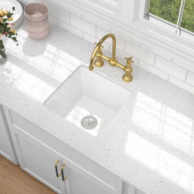 Alt view image 2 of 6 - 18 Inch Undermount Kitchen Sink White Porcelain Fireclay - Topmount Sinks 18x18 Rectangular Single Bowl Kitchen Sink