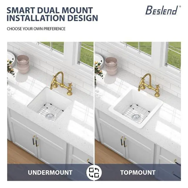 Alt view image 3 of 6 - 18 Inch Undermount Kitchen Sink White Porcelain Fireclay - Topmount Sinks 18x18 Rectangular Single Bowl Kitchen Sink