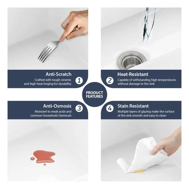 Alt view image 4 of 6 - 18 Inch Undermount Kitchen Sink White Porcelain Fireclay - Topmount Sinks 18x18 Rectangular Single Bowl Kitchen Sink