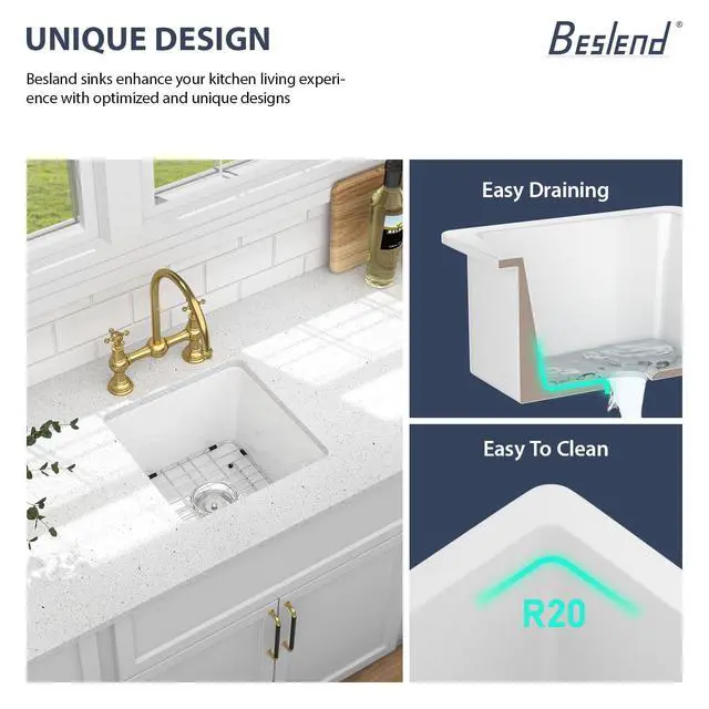 Alt view image 5 of 6 - 18 Inch Undermount Kitchen Sink White Porcelain Fireclay - Topmount Sinks 18x18 Rectangular Single Bowl Kitchen Sink