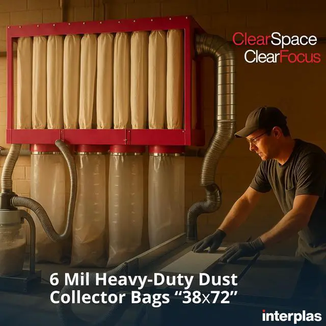 Alt view image 5 of 6 - Dust Collector Bags 6 Mil Heavy-Duty Clear Plastic Bags 38" x 72" (45 Count) for Dust Collection Systems Tear-Resistant, High-capacity industrial dust removal