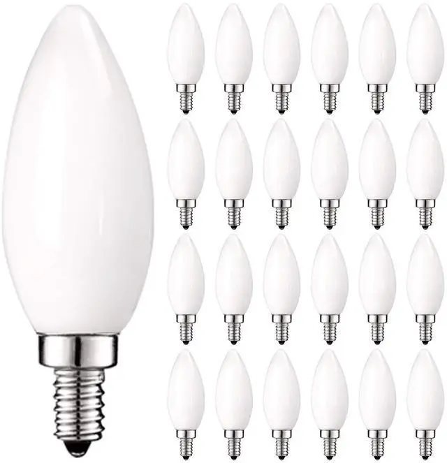 Main image of LED Chandelier Light Bulbs, E12 LED Bulb Dimmable, 60 Watt Equivalent, 2700K Warm White, Frosted LED Candelabra Bulb, Torpedo Tip Glass, 450 Lumens, UL Listed (24 Pack)