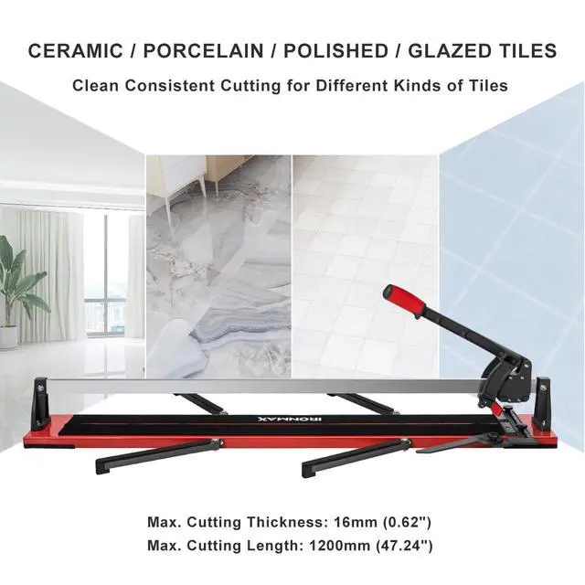 Alt view image 2 of 2 - 48 inch Manual Tile Cutter, Professional Ceramic Tile Cutter Tools with Ergonomic Handle, Removable Scale, Adjustable Brackets, Porcelain Cutting Machine with Tungsten Carbide Cutting Wheel