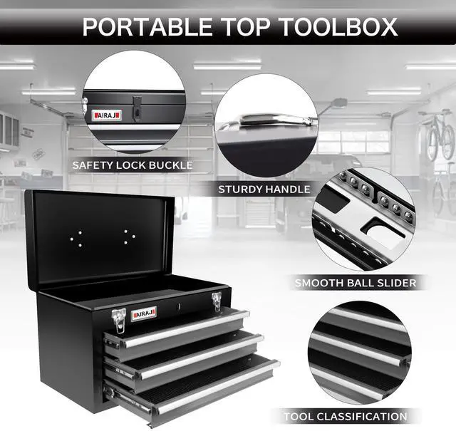 Alt view image 5 of 6 - Rolling Tool Chest with Wheels,Double Door 4-Drawer Metal Tool Box,2 in 1 Detachable Tool Cabinets with Locking System for Garage,Warehouse,Workshop, High Capacity Tool Chest with Liners