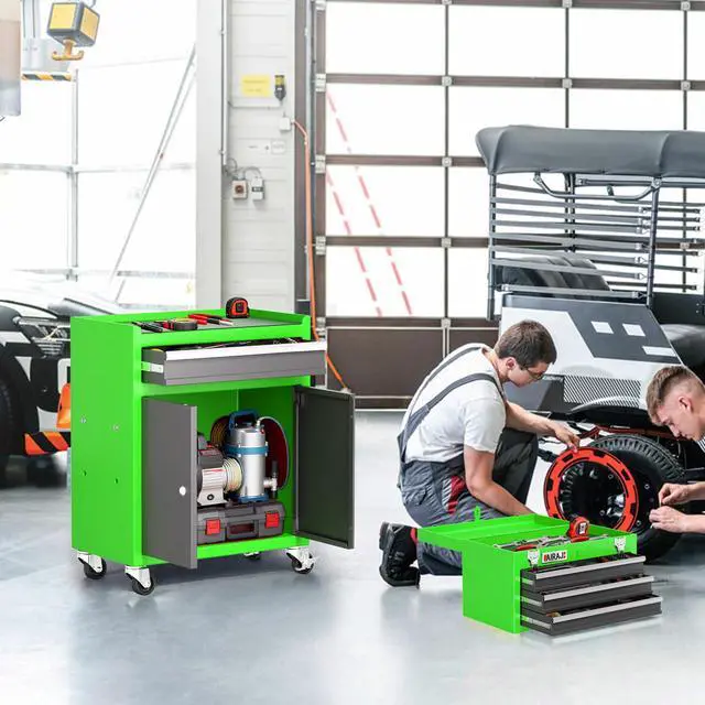 Alt view image 2 of 6 - Tool Chest 4 Drawer,Large Rolling Tool Chest with Wheels,Detachable Top Tool Box,Metal Rolling Tool Box with Wheels for Garage Workshop,Green