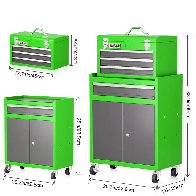 Alt view image 3 of 6 - Tool Chest 4 Drawer,Large Rolling Tool Chest with Wheels,Detachable Top Tool Box,Metal Rolling Tool Box with Wheels for Garage Workshop,Green