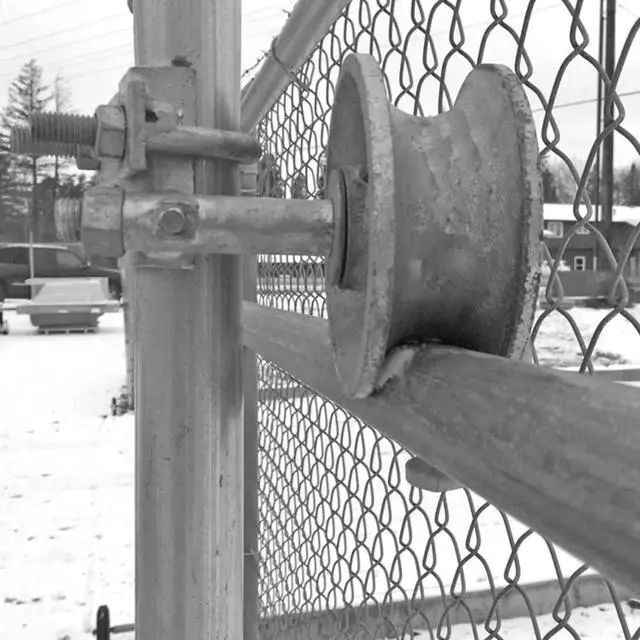Alt view image 6 of 6 - 6" CHAIN LINK WALL MOUNTED ROLLING GATE HARDWARE KIT: (Chain Link Fence Gate Parts) (6" Rut Runner, 2 Track Wheels, 6 Wall Mounted Track Brackets, 1 Rolo Latch)