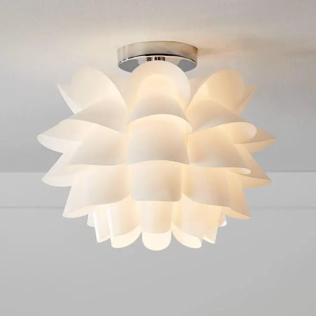 Main image of White Flower Modern Ceiling Light Semi Flush-Mount Fixture 15 3/4" Wide Chrome for Bedroom Kitchen Living Room Hallway Dining Bathroom Schoolhouse House