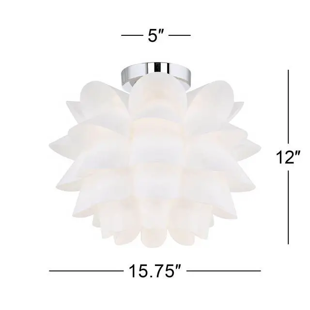Alt view image 4 of 6 - White Flower Modern Ceiling Light Semi Flush-Mount Fixture 15 3/4" Wide Chrome for Bedroom Kitchen Living Room Hallway Dining Bathroom Schoolhouse House