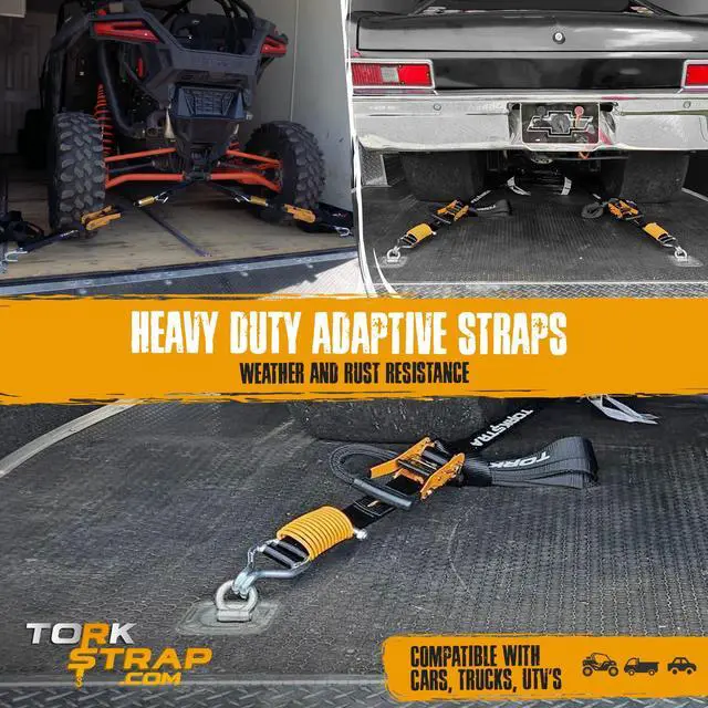 Alt view image 5 of 6 - Pro 25' x 2'' Self Tensioning Ratchet Straps (10,000LB Break Strength) - Adjusts to Load Shifts - Heavy Duty & Industrial Use - Extra Soft Loops - Heavy UTV, Cargo, ATV, Trucks (4-Pack)