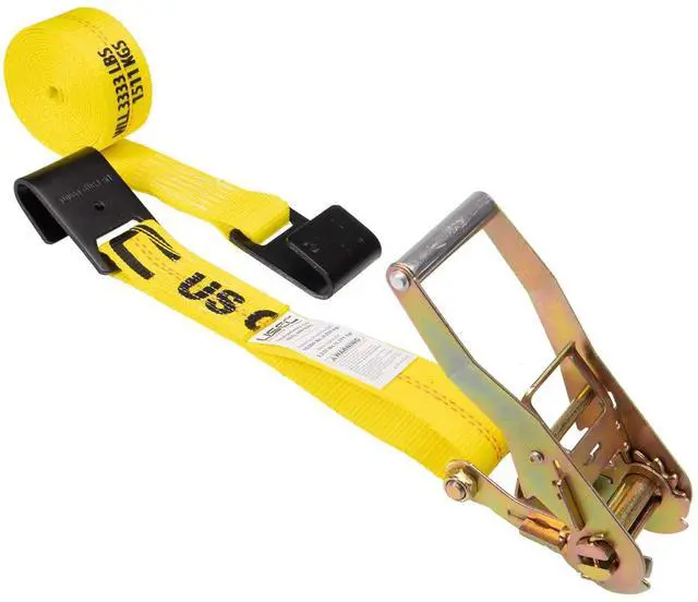 Main image of 2 Inch Wide X 12 Foot Long Flat Hook Ratchet Strap, Yellow Dependable Strap for Securement, 3,333 Pound Working Load Limit, 10 Pack