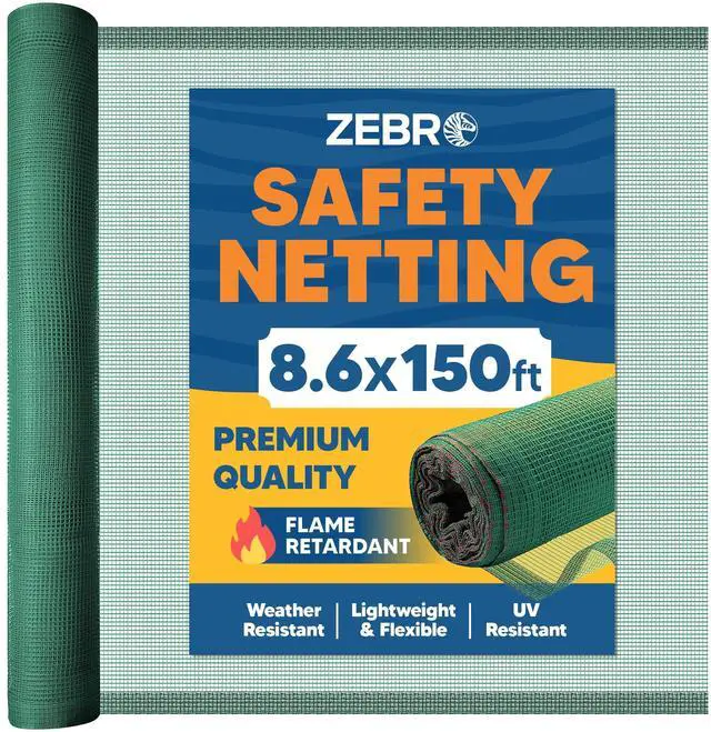 Main image of Fire Retardant Debris Safety Netting (8.6' x 150' - Green) - High Visibility Construction & Scaffolding & Railing & Elevator Netting for Enhanced Safety - Construction Fencing