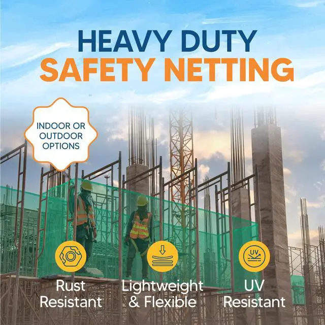Alt view image 3 of 6 - Fire Retardant Debris Safety Netting (8.6' x 150' - Green) - High Visibility Construction & Scaffolding & Railing & Elevator Netting for Enhanced Safety - Construction Fencing