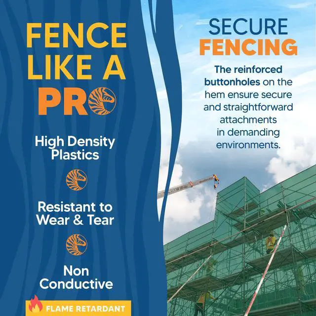 Alt view image 4 of 6 - Fire Retardant Debris Safety Netting (8.6' x 150' - Green) - High Visibility Construction & Scaffolding & Railing & Elevator Netting for Enhanced Safety - Construction Fencing