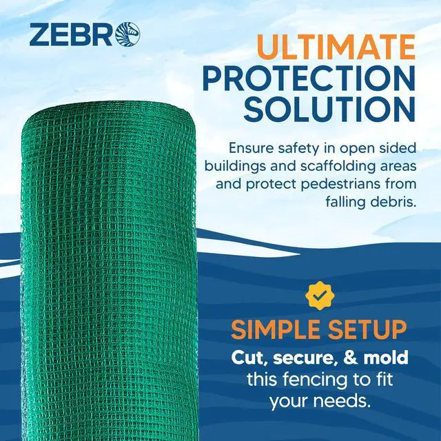 Alt view image 5 of 6 - Fire Retardant Debris Safety Netting (8.6' x 150' - Green) - High Visibility Construction & Scaffolding & Railing & Elevator Netting for Enhanced Safety - Construction Fencing