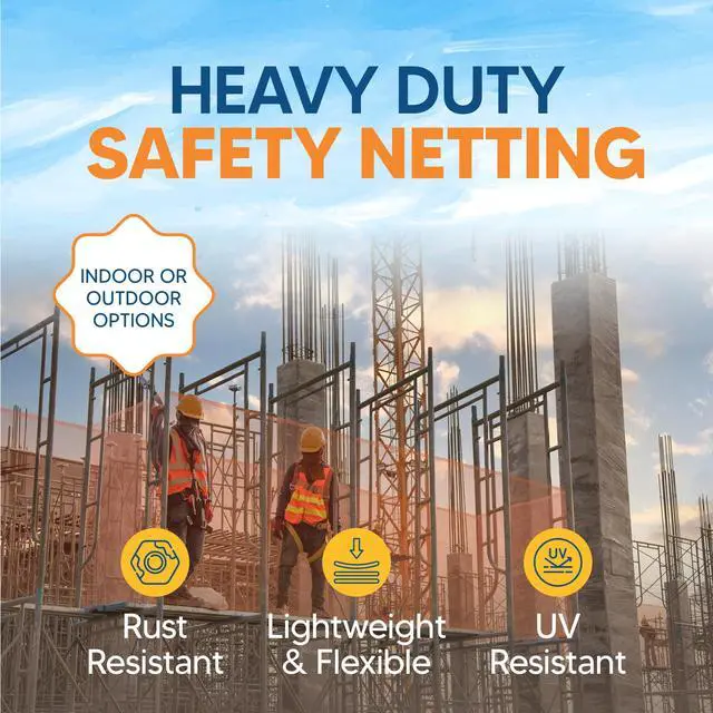 Alt view image 3 of 6 - Fire Retardant Debris Safety Netting (8.6' x 150' - Orange) - High Visibility Construction & Scaffolding & Railing & Elevator Netting for Enhanced Safety - Construction Fencing