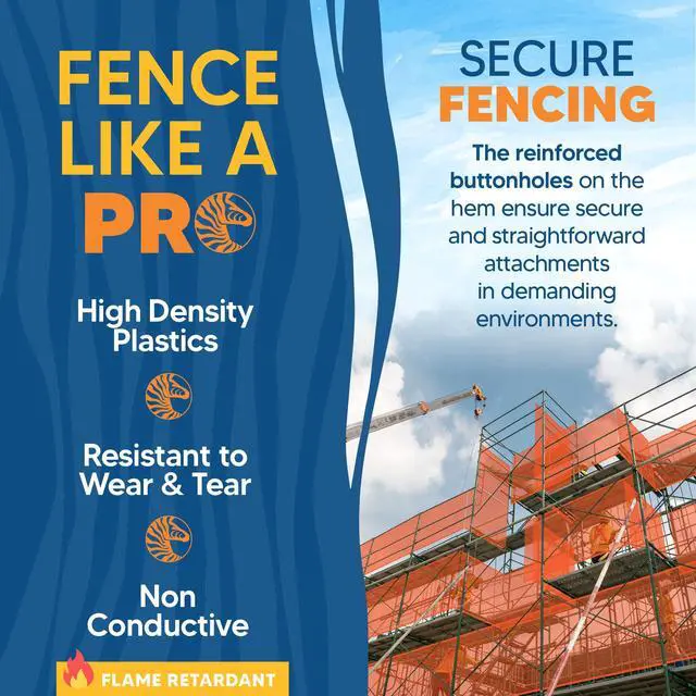Alt view image 4 of 6 - Fire Retardant Debris Safety Netting (8.6' x 150' - Orange) - High Visibility Construction & Scaffolding & Railing & Elevator Netting for Enhanced Safety - Construction Fencing