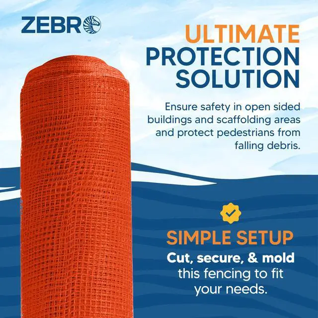 Alt view image 5 of 6 - Fire Retardant Debris Safety Netting (8.6' x 150' - Orange) - High Visibility Construction & Scaffolding & Railing & Elevator Netting for Enhanced Safety - Construction Fencing