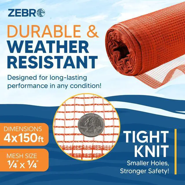 Alt view image 6 of 6 - Fire Retardant Debris Safety Netting (8.6' x 150' - Orange) - High Visibility Construction & Scaffolding & Railing & Elevator Netting for Enhanced Safety - Construction Fencing