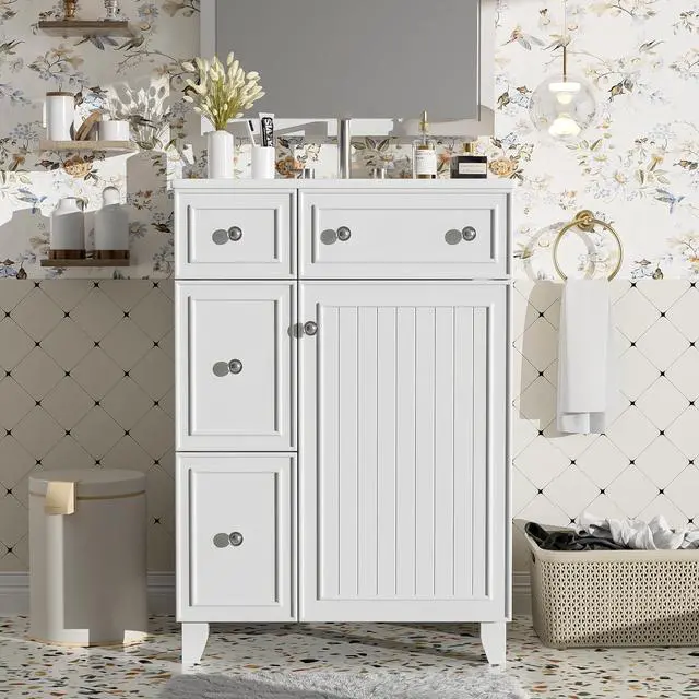 Main image of 24-Inch Bathroom Vanity Cabinet with Ceramic Sink, 2 Drawers, 1 Door, White