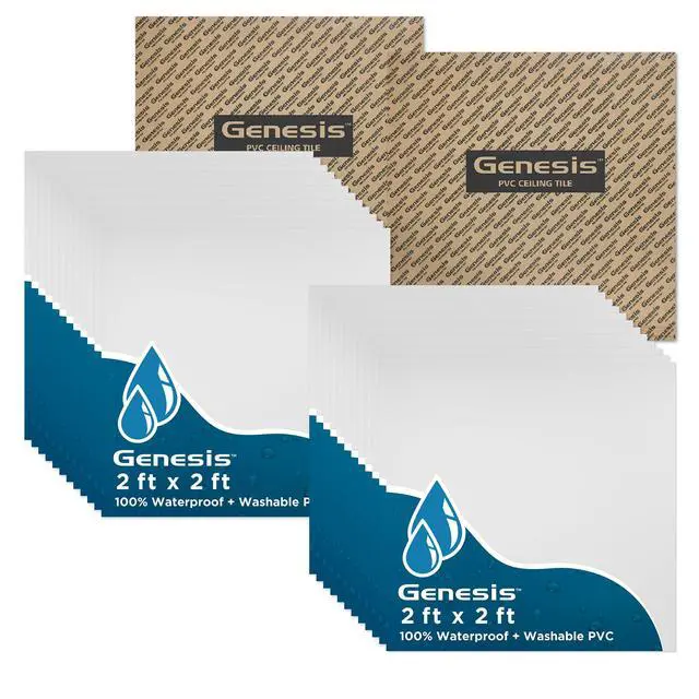 Main image of 2ft x 2ft Smooth Pro White PVC Ceiling Tiles (24 Tiles) | Easy Drop-In Installation, Waterproof, Washable and Fire-rated