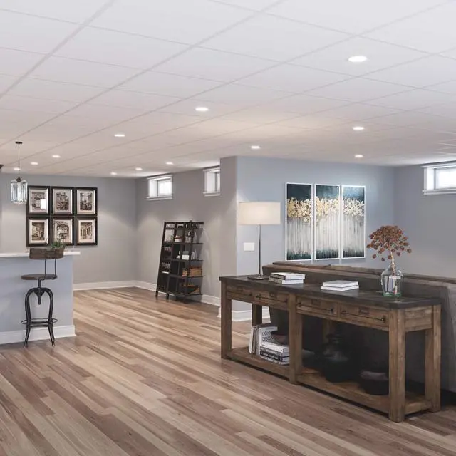Alt view image 2 of 6 - 2ft x 2ft Smooth Pro White PVC Ceiling Tiles (24 Tiles) | Easy Drop-In Installation, Waterproof, Washable and Fire-rated