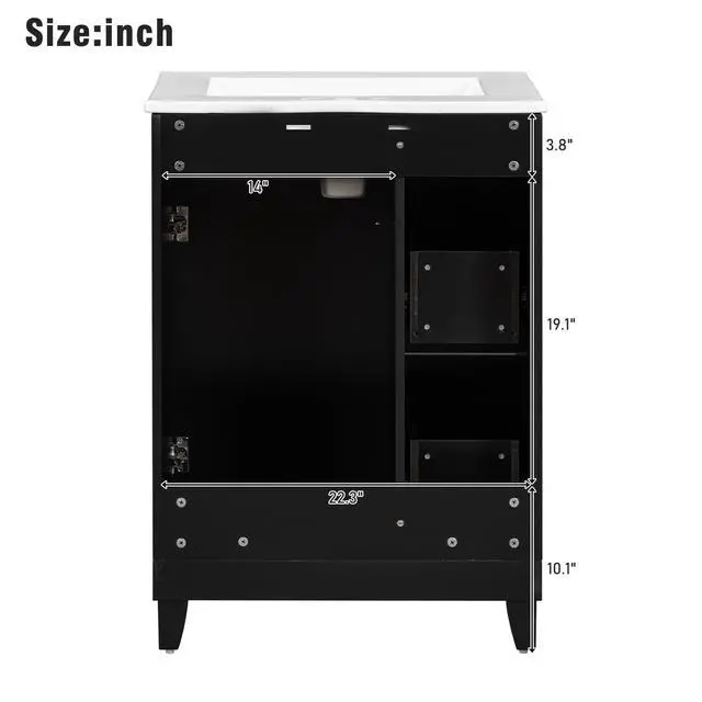 Alt view image 4 of 6 - 24-Inch Bathroom Vanity Cabinet with Ceramic Sink, 2 Drawers, 1 Door, Black