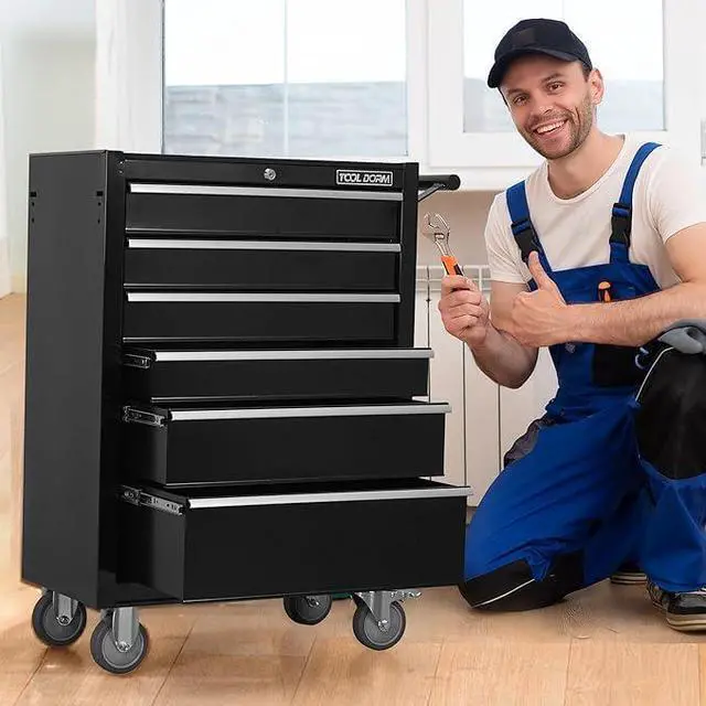 Alt view image 2 of 6 - Tool Cabinet Tool Cart 24.2inch with 6 Drawers and Wheels, Metal Rolling Tool Box Locked Drawers Storage Organizer Cabinet Suitable for Garage, Warehouse, Repair Shop, Workshop