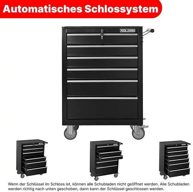 Alt view image 6 of 6 - Tool Cabinet Tool Cart 24.2inch with 6 Drawers and Wheels, Metal Rolling Tool Box Locked Drawers Storage Organizer Cabinet Suitable for Garage, Warehouse, Repair Shop, Workshop
