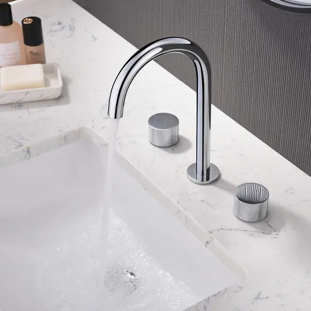 Alt view image 2 of 6 - 8-Inch Widespread Bathroom Sink Faucet with Drain Assembly, Solid Brass 2-Handle 3-Hole Vanity Faucet, Chrome Finish, Corrosion Resistant Bathroom Faucet