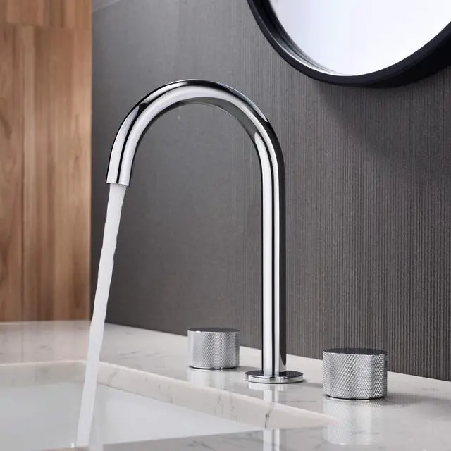 Alt view image 3 of 6 - 8-Inch Widespread Bathroom Sink Faucet with Drain Assembly, Solid Brass 2-Handle 3-Hole Vanity Faucet, Chrome Finish, Corrosion Resistant Bathroom Faucet