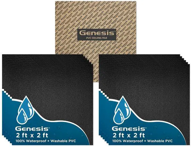 Main image of 2ft x 2ft Stucco Pro Black PVC Ceiling Tiles (12 Tiles) | Easy Drop-In Installation, Waterproof, Washable and Fire-rated