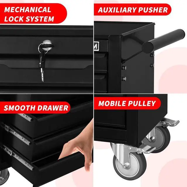 Alt view image 5 of 6 - Tool Box Rolling Tool Cabinets, 24.2inch Rolling Toolbox with 7 Drawers, Metal Tool Chest with Wheels Tool Cart for Garage, Warehouse, Repair Shop, Workshop