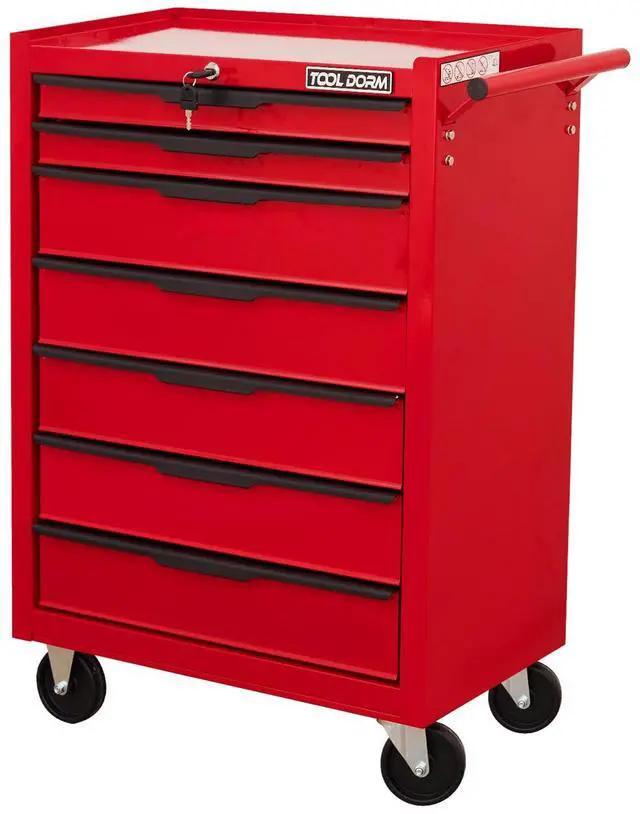 Main image of 7-Drawer Rolling Tool Chest Cabinet, Large Capacity Metal Tool Box with Wheels and Keyed Locking, Roll Around Storage Organizer Tool Cart for Garage, Warehouse, Work Shop - Red