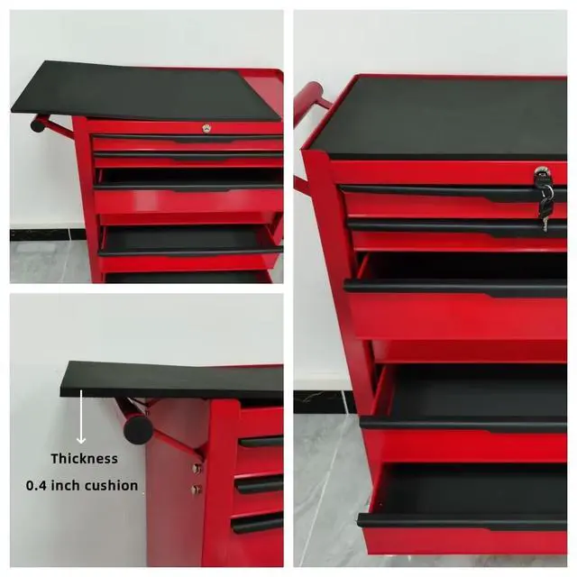 Alt view image 5 of 6 - 7-Drawer Rolling Tool Chest Cabinet, Large Capacity Metal Tool Box with Wheels and Keyed Locking, Roll Around Storage Organizer Tool Cart for Garage, Warehouse, Work Shop - Red
