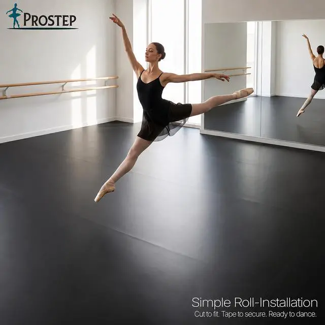 Alt view image 2 of 6 - ProStep by FlooringInc Reversible Marley Dance Floor Roll, Portable Roll Out Vinyl Dance Flooring for Ballet, Jazz, Modern, Home Studio Practice, 1.2mm Thick, 5.25' x 15' (78.75 sq ft), Black/Black
