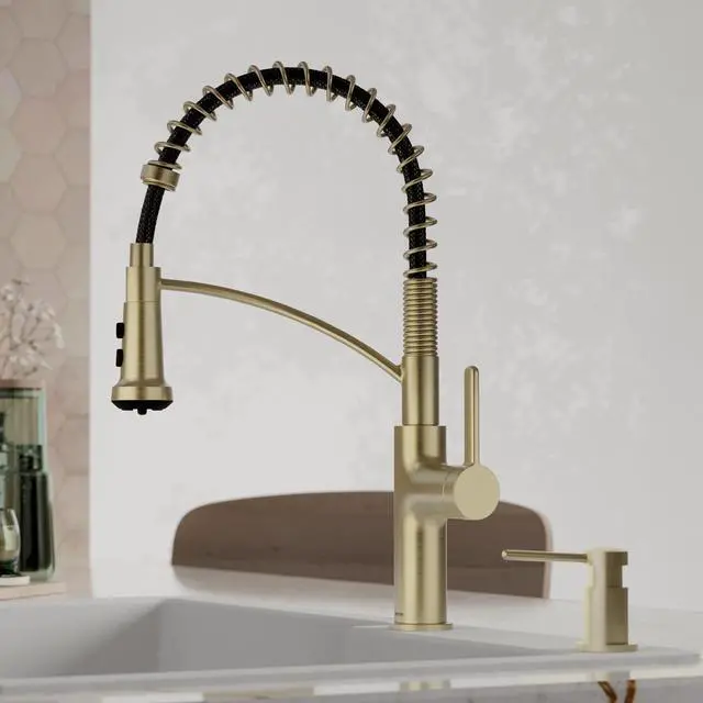 Alt view image 2 of 6 - Scottsdale Spot-Free Commercial Style Pull-Down Kitchen Faucet with Dual Interchangeable Spray Heads 5-Function Revolve MAX & 3-Function Revolve, High-Arc Design (Spot Free Champagne Bronze)