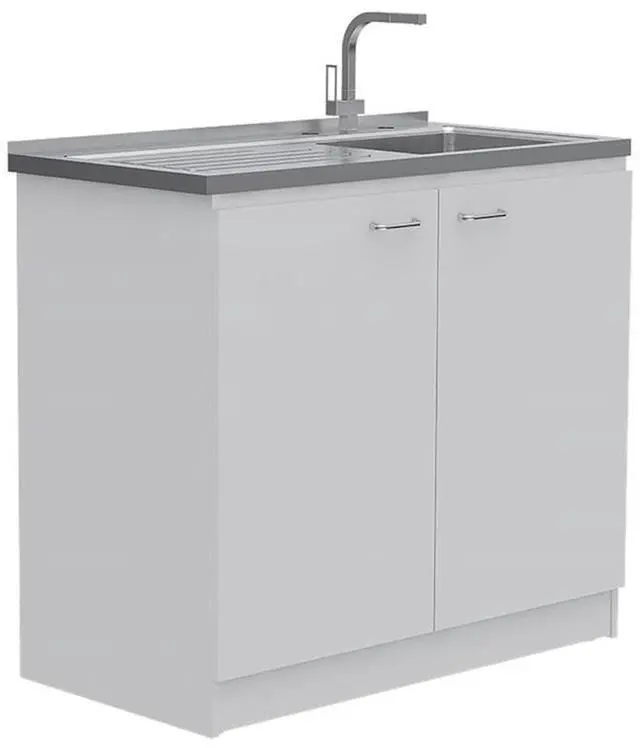 Main image of Napoles 39 inch Utility Sink with Cabinet, Stainless Steel Countertop, Double Doors, Freestanding, White